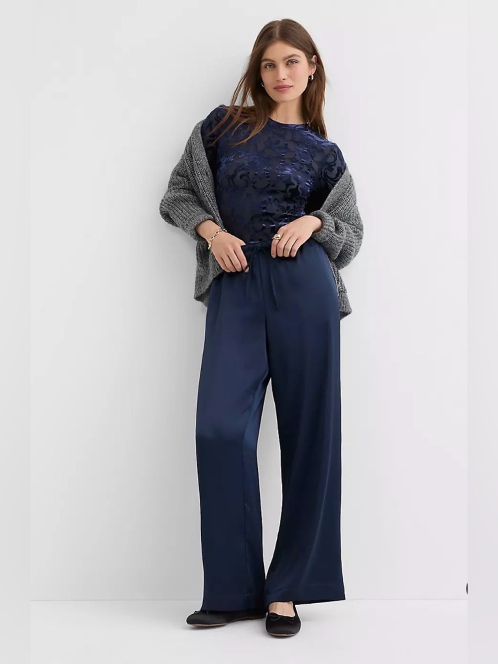 LOFT Mosaic‎ Velvet Tee Deep Space Blue Top Women’s Size Medium New